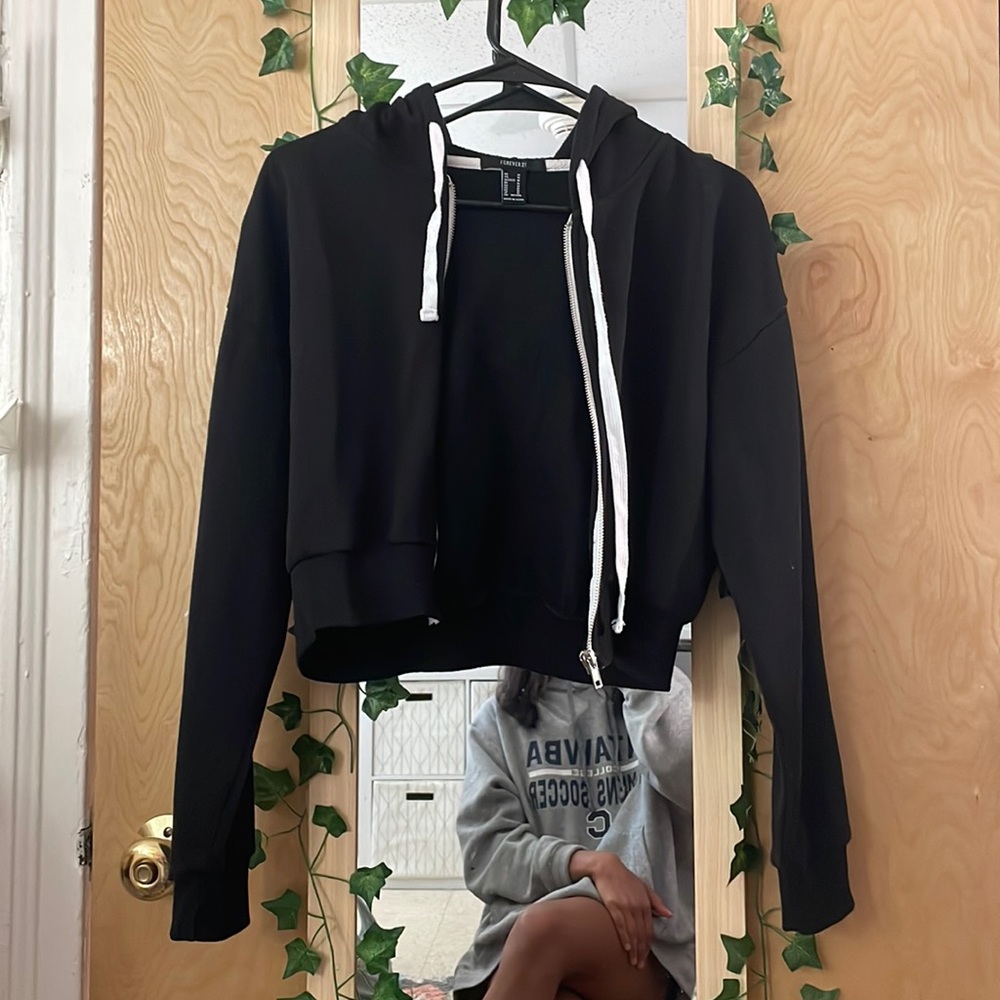 Forever 21: black, hooded, cropped, zip up jacket